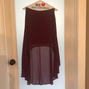 Maroon, high low skirt